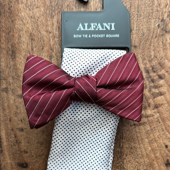 Alfani Red Bow Tie and Pocket Square Set - Picture 3 of 3